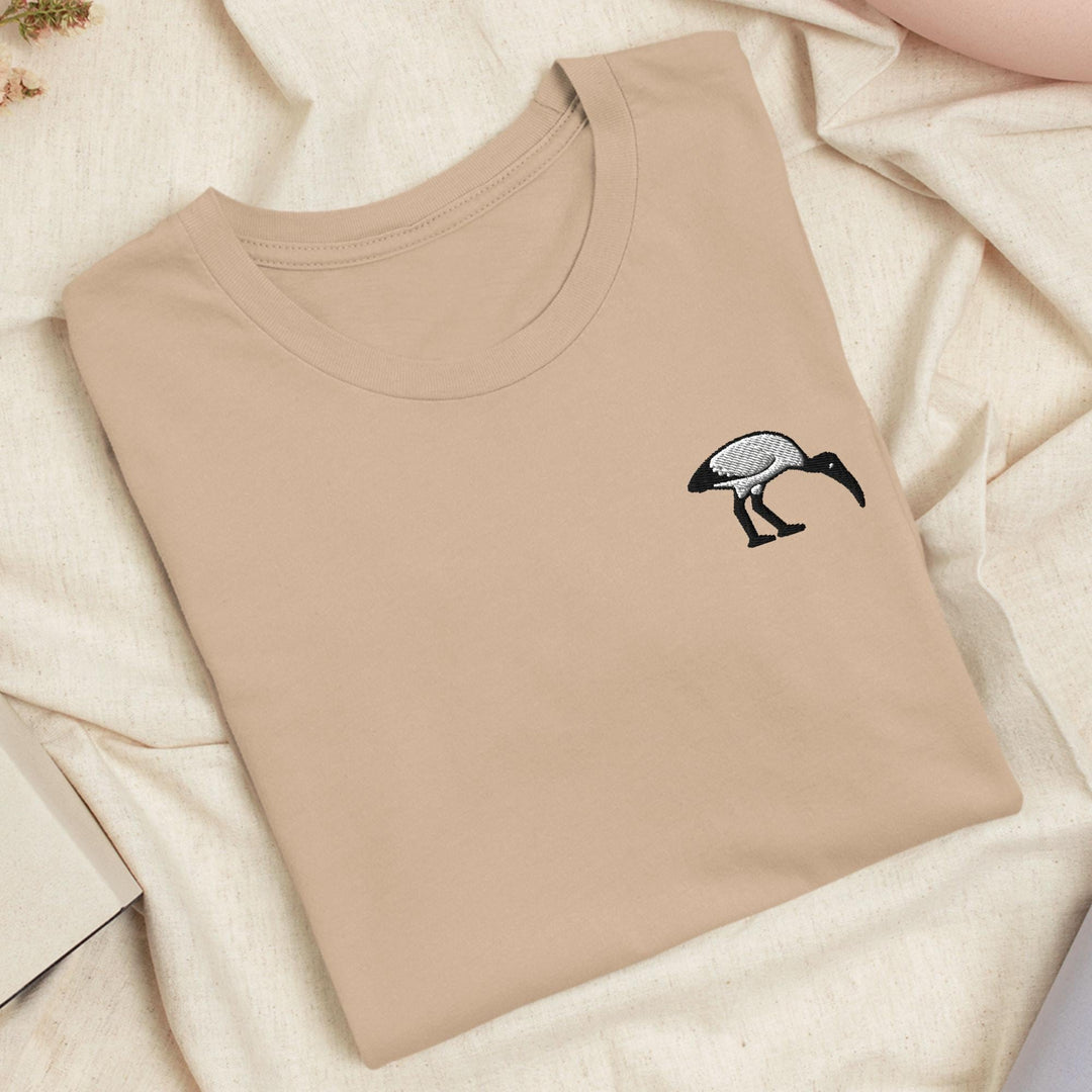 Bin Chicken Ibis Bird Embroidered T-Shirt: Lightweight Cotton, Unisex Fit