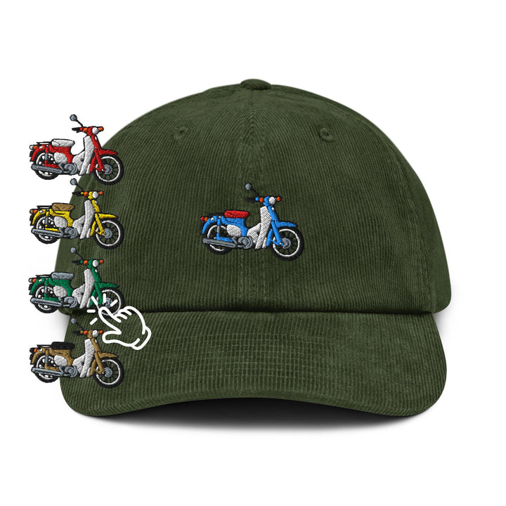 Classic Japanese Commuter Motorbike Embroidered Cotton Corduroy Hat: Adjustable Fit