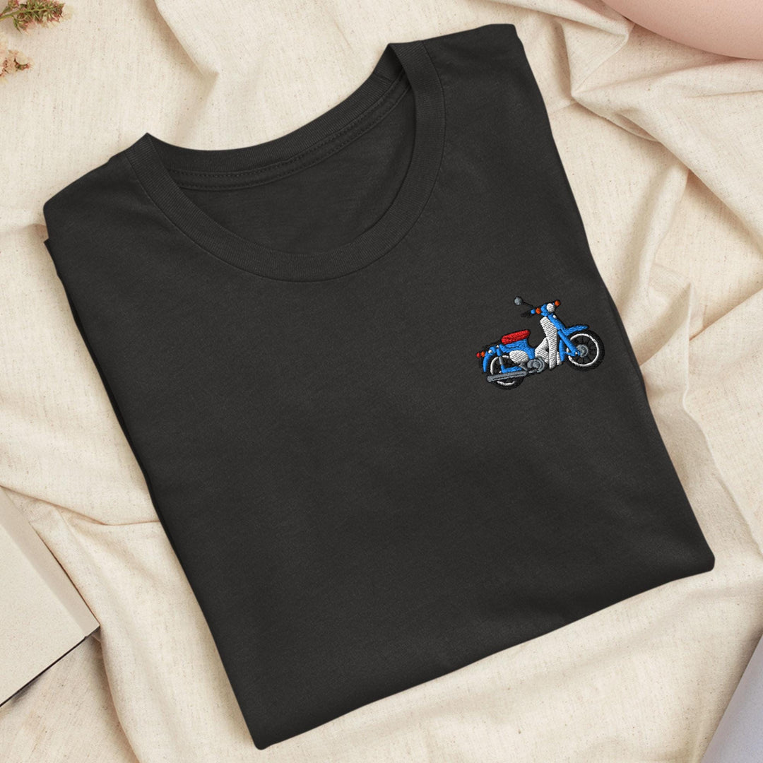 Classic Japanese Commuter Motorbike Embroidered T-Shirt: Lightweight Cotton, Unisex Fit