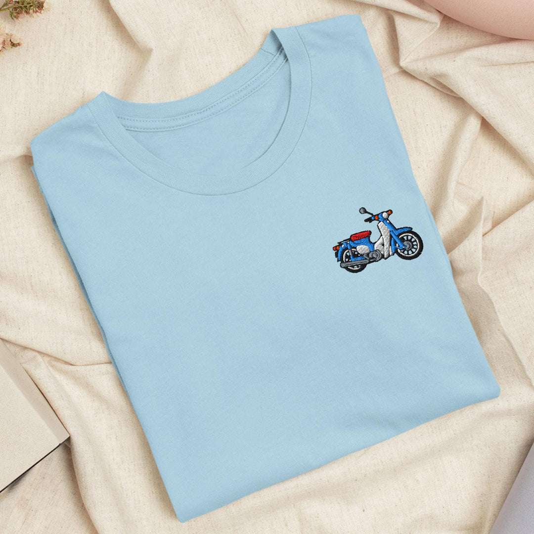Classic Japanese Commuter Motorbike Embroidered T-Shirt: Lightweight Cotton, Unisex Fit