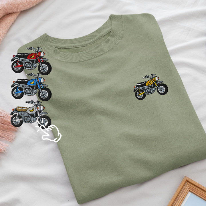 Chimp Mini Japanese Motorcycle Embroidered Crewneck Sweatshirt: Cotton Blend, Unisex Fit