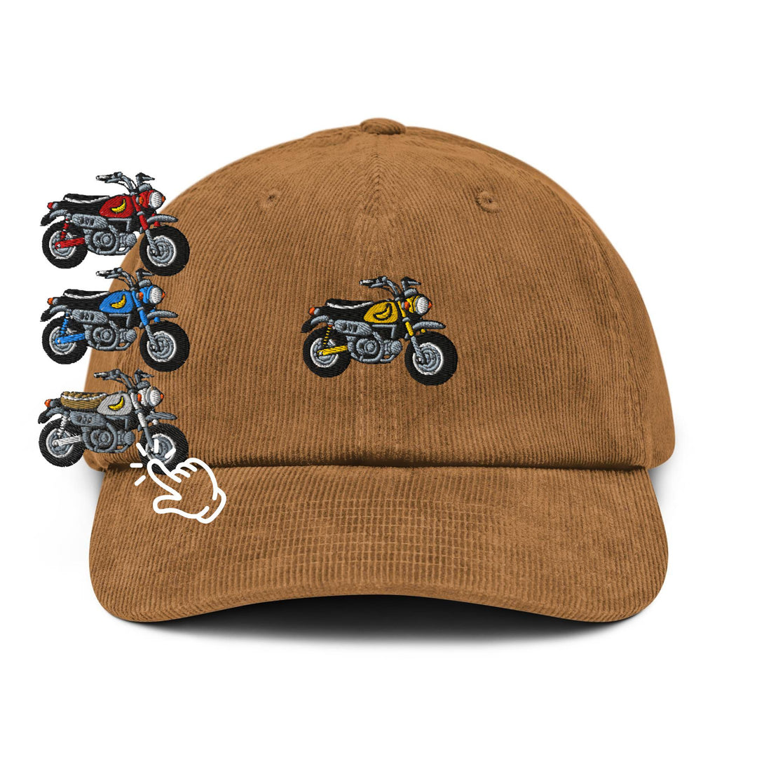 Chimp Mini Japanese Motorcycle Embroidered Cotton Corduroy Hat: Adjustable Fit