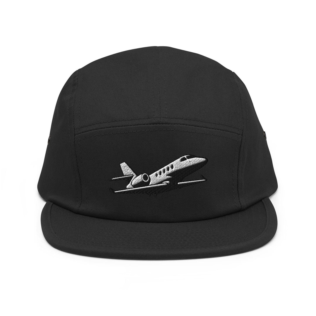 Business Jet Embroidered 5‑Panel Cotton Camper Cap: Adjustable Fit