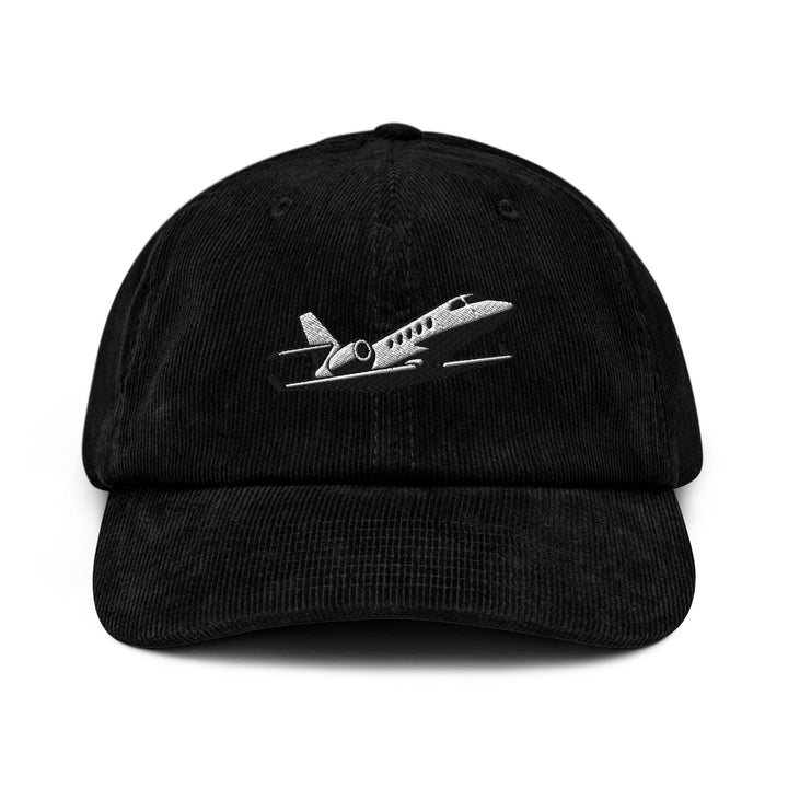 Business Jet Embroidered Cotton Corduroy Hat: Adjustable Fit