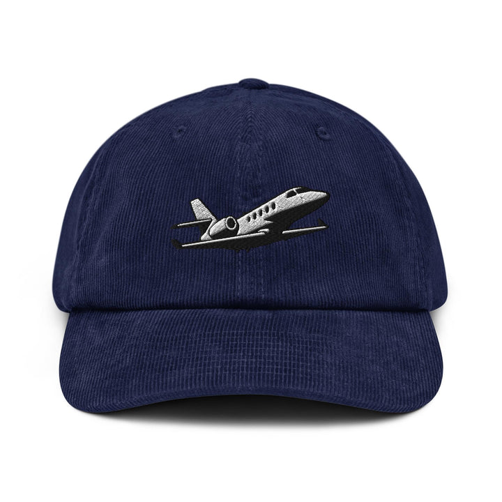 Business Jet Embroidered Cotton Corduroy Hat: Adjustable Fit