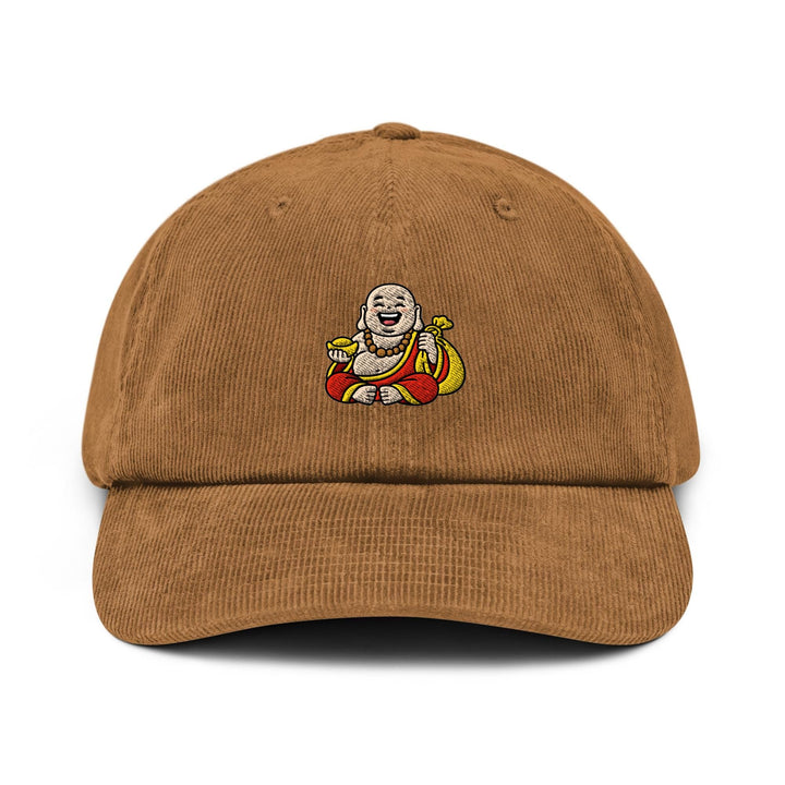 Budai Laughing Buddha Embroidered Cotton Corduroy Hat: Adjustable Fit