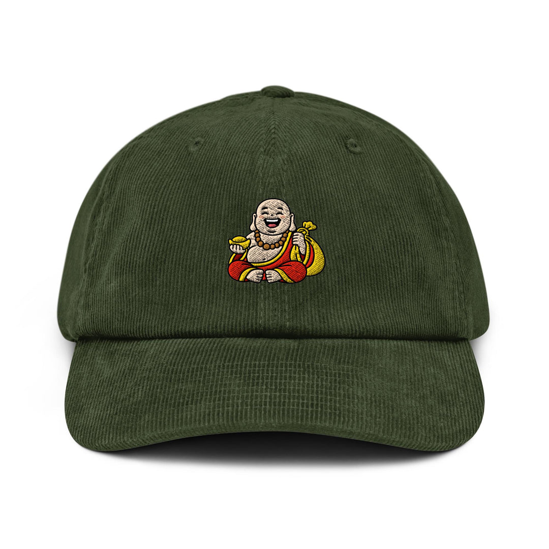 Budai Laughing Buddha Embroidered Cotton Corduroy Hat: Adjustable Fit