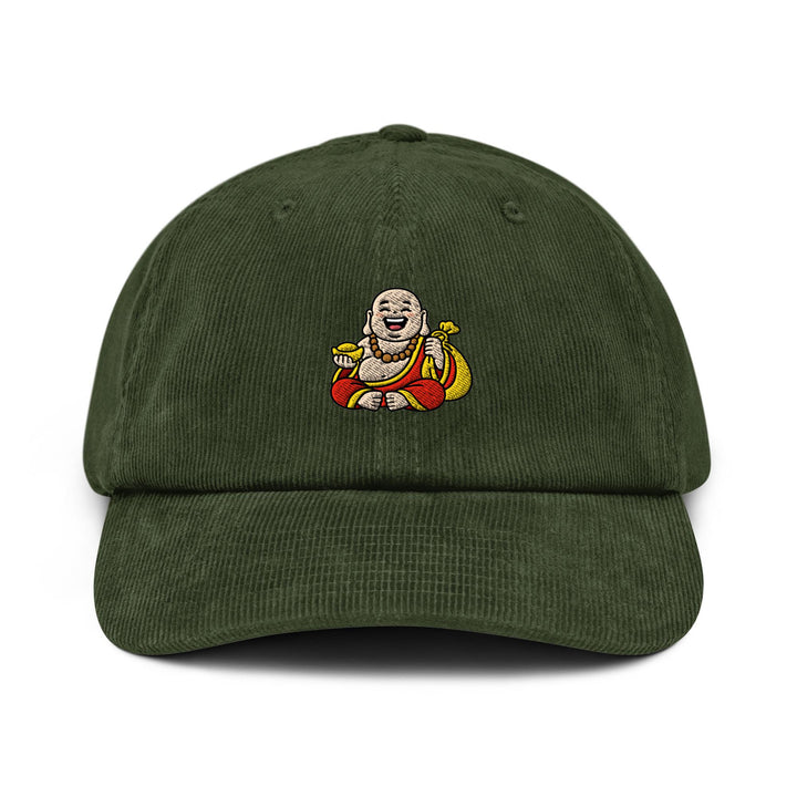 Budai Laughing Buddha Embroidered Cotton Corduroy Hat: Adjustable Fit