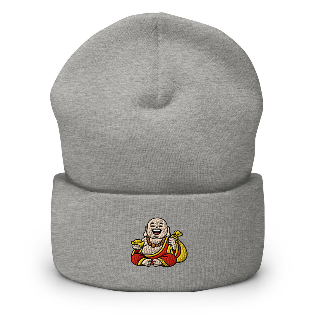 Budai Laughing Buddha Embroidered Cuffed Beanie: Cozy Unisex Winter Cap