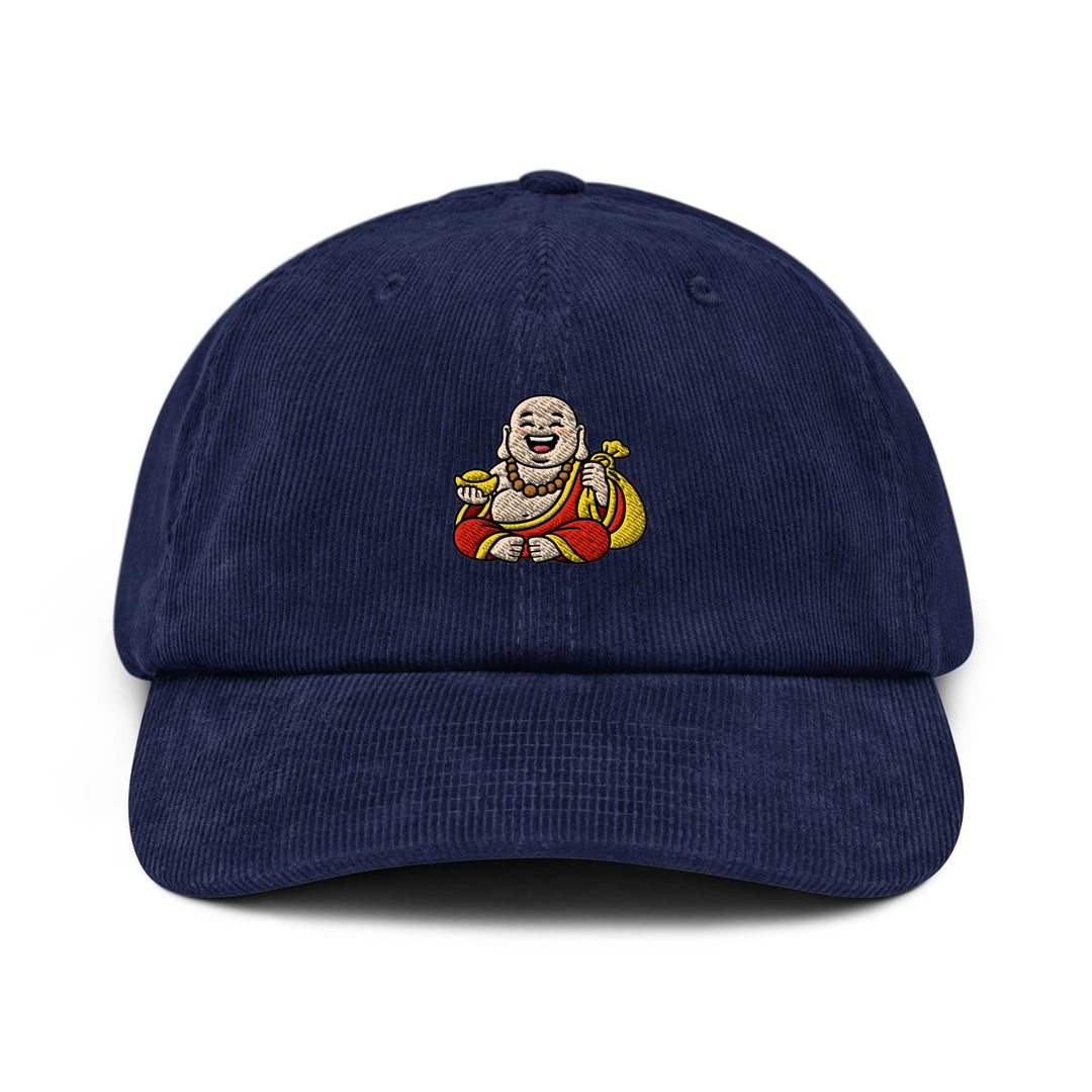 Budai Laughing Buddha Embroidered Cotton Corduroy Hat: Adjustable Fit