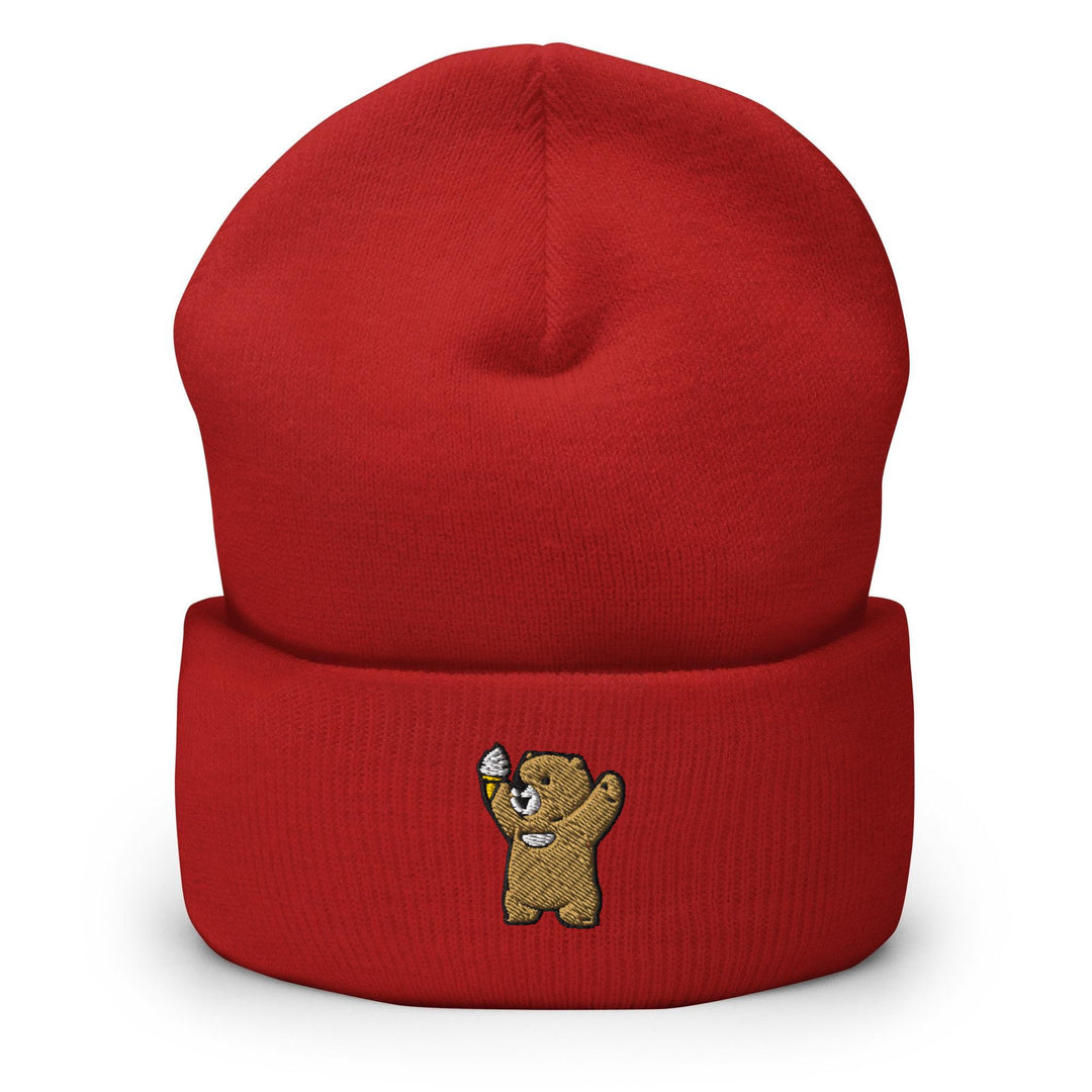 Cheerful Ice Cream Bear Embroidered Cuffed Beanie: Cozy Unisex Winter Cap