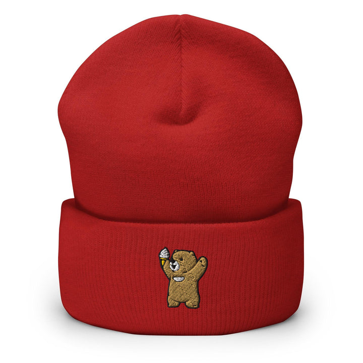 Cheerful Ice Cream Bear Embroidered Cuffed Beanie: Cozy Unisex Winter Cap