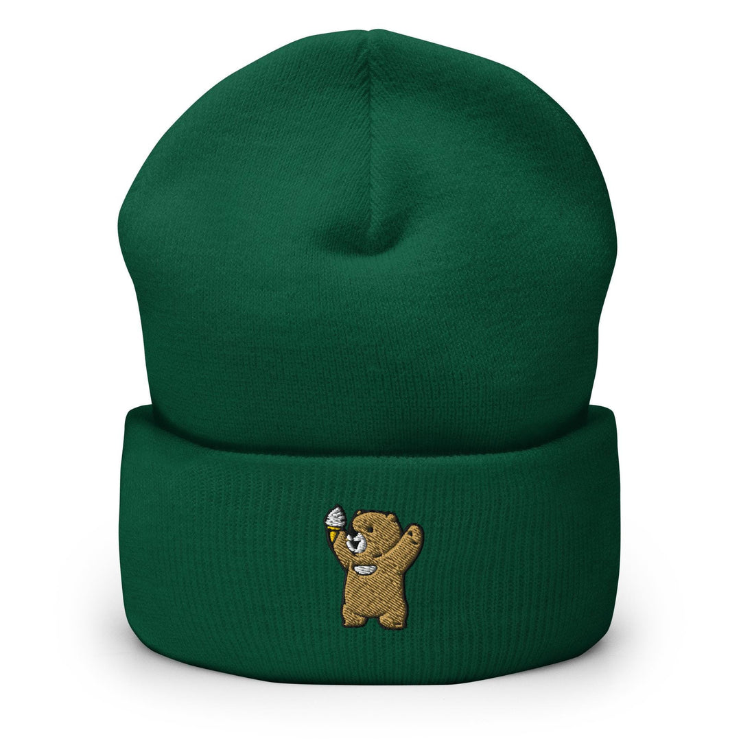 Cheerful Ice Cream Bear Embroidered Cuffed Beanie: Cozy Unisex Winter Cap