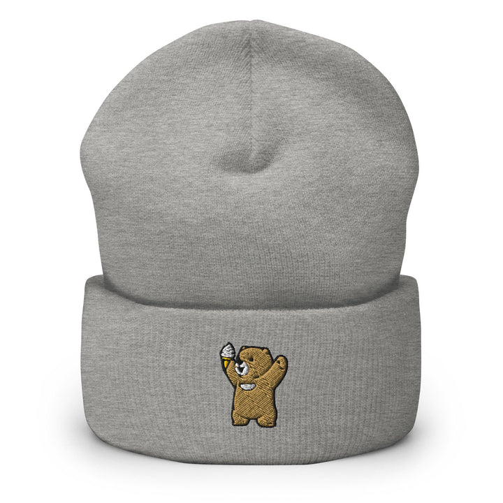 Cheerful Ice Cream Bear Embroidered Cuffed Beanie: Cozy Unisex Winter Cap