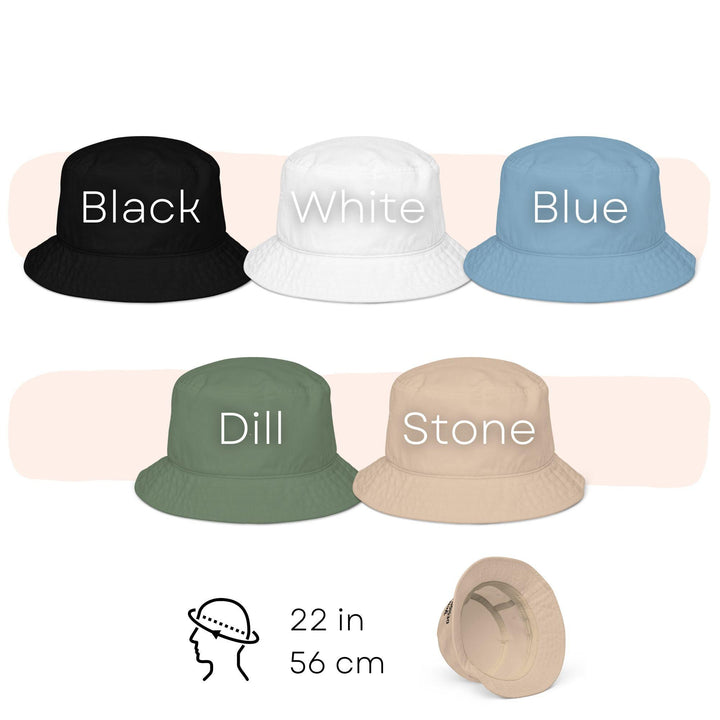 Organic Cotton Bucket Hat - Your Design, Logo or Text - Embroidered Chino Cotton Twill Baseball Cap - Bulk Order Discounts Available
