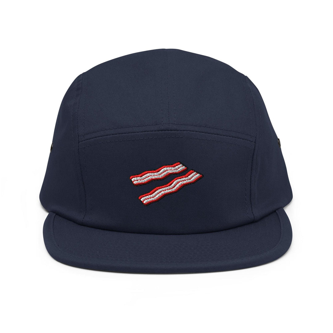Crispy Bacon Strips Embroidered 5‑Panel Cotton Camper Cap: Adjustable Fit