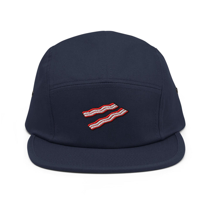 Crispy Bacon Strips Embroidered 5‑Panel Cotton Camper Cap: Adjustable Fit