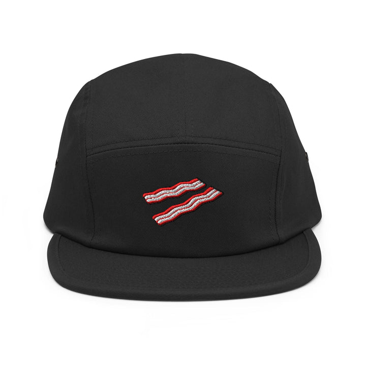 Crispy Bacon Strips Embroidered 5‑Panel Cotton Camper Cap: Adjustable Fit