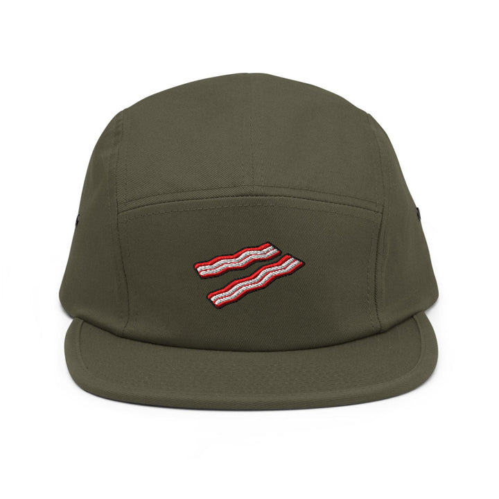 Crispy Bacon Strips Embroidered 5‑Panel Cotton Camper Cap: Adjustable Fit
