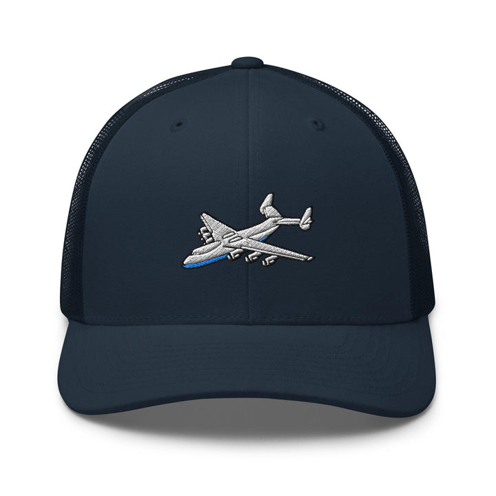 An-225 Cargo Airplane Embroidered Trucker Hat: Structured Retro Cap with Mesh Back