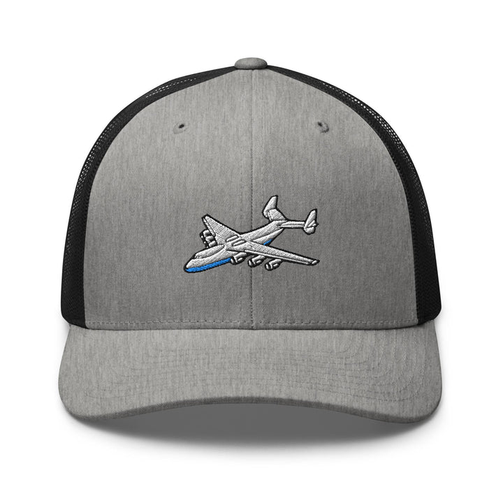An-225 Cargo Airplane Embroidered Trucker Hat: Structured Retro Cap with Mesh Back
