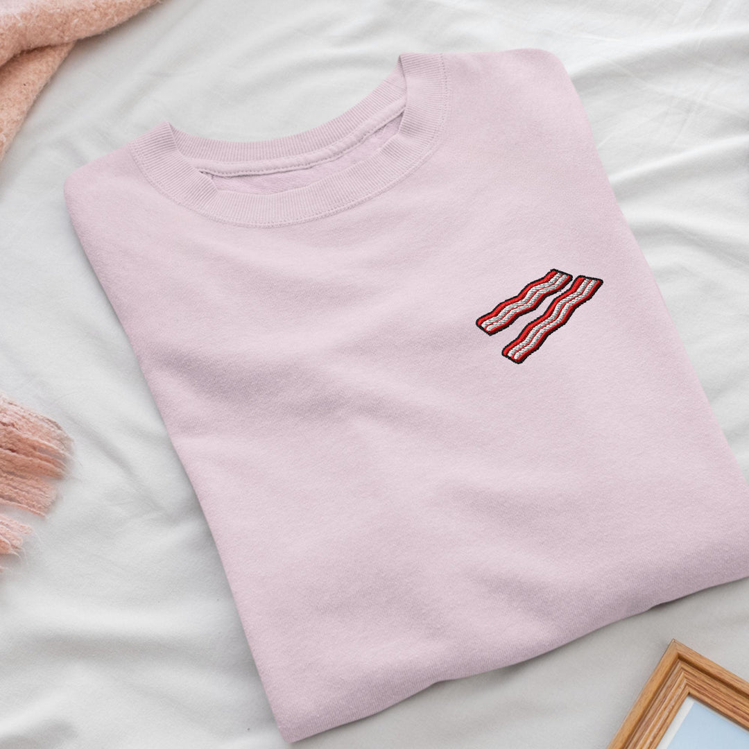 Crispy Bacon Strips Embroidered Crewneck Sweatshirt: Cotton Blend, Unisex Fit