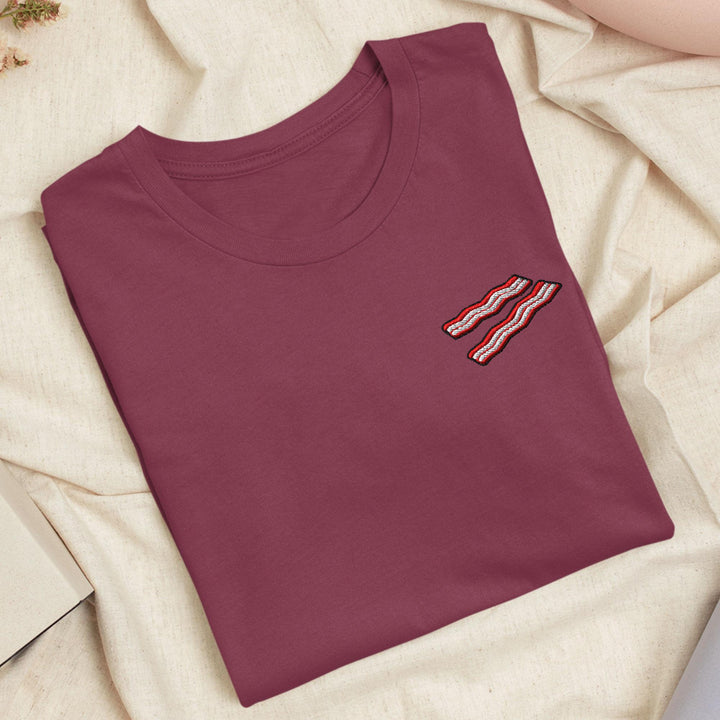 Crispy Bacon Strips Embroidered T-Shirt: Lightweight Cotton, Unisex Fit