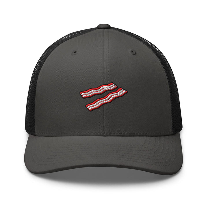 Crispy Bacon Strips Embroidered Trucker Hat: Structured Retro Cap with Mesh Back