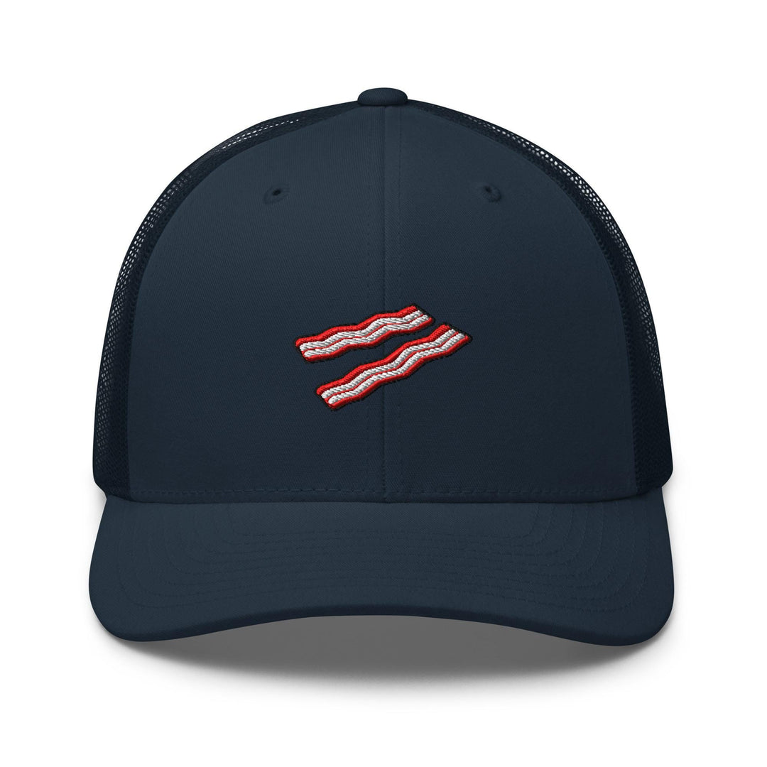 Crispy Bacon Strips Embroidered Trucker Hat: Structured Retro Cap with Mesh Back