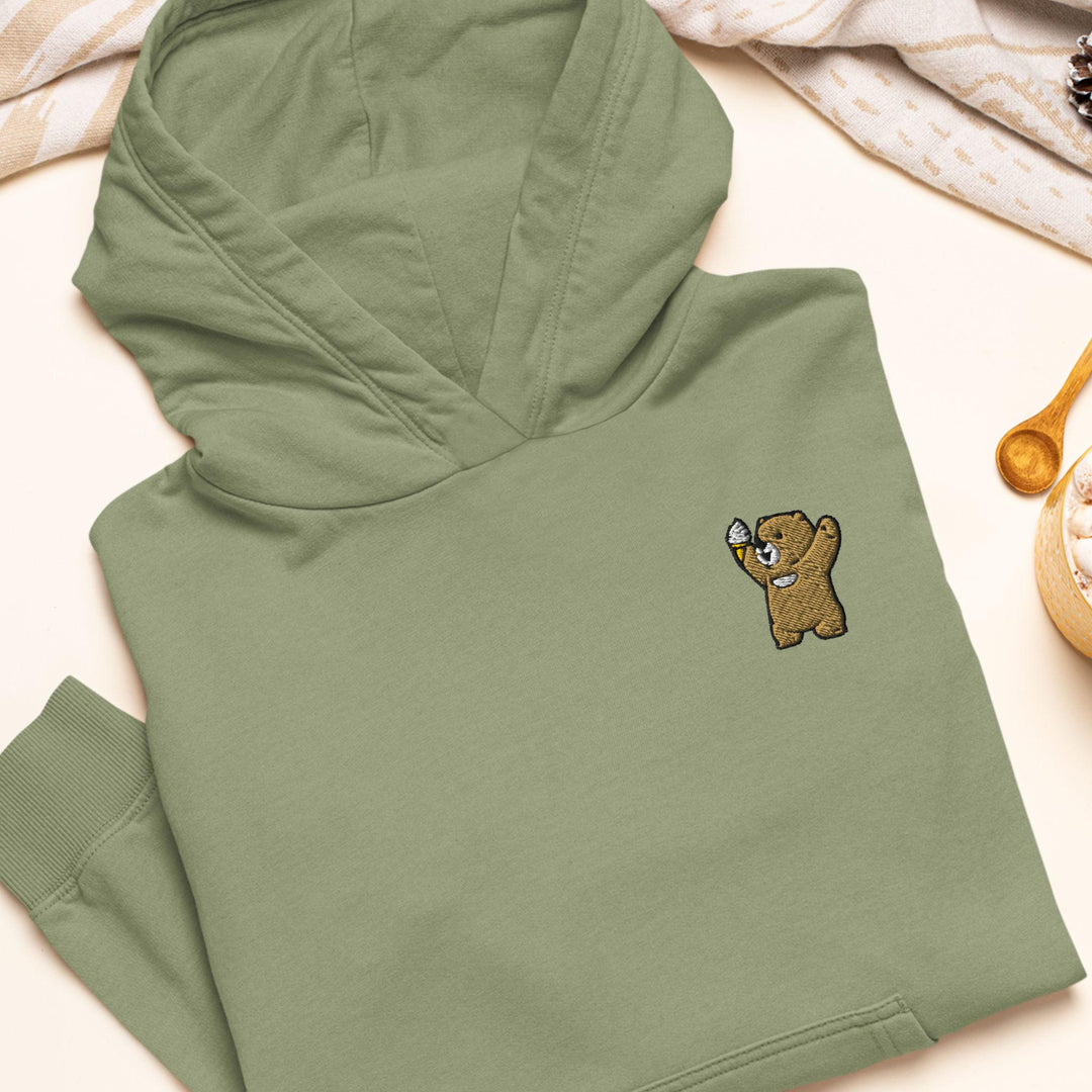 Cheerful Ice Cream Bear Embroidered Hoodie: Heavy Blend Cotton-Poly, Unisex Fit