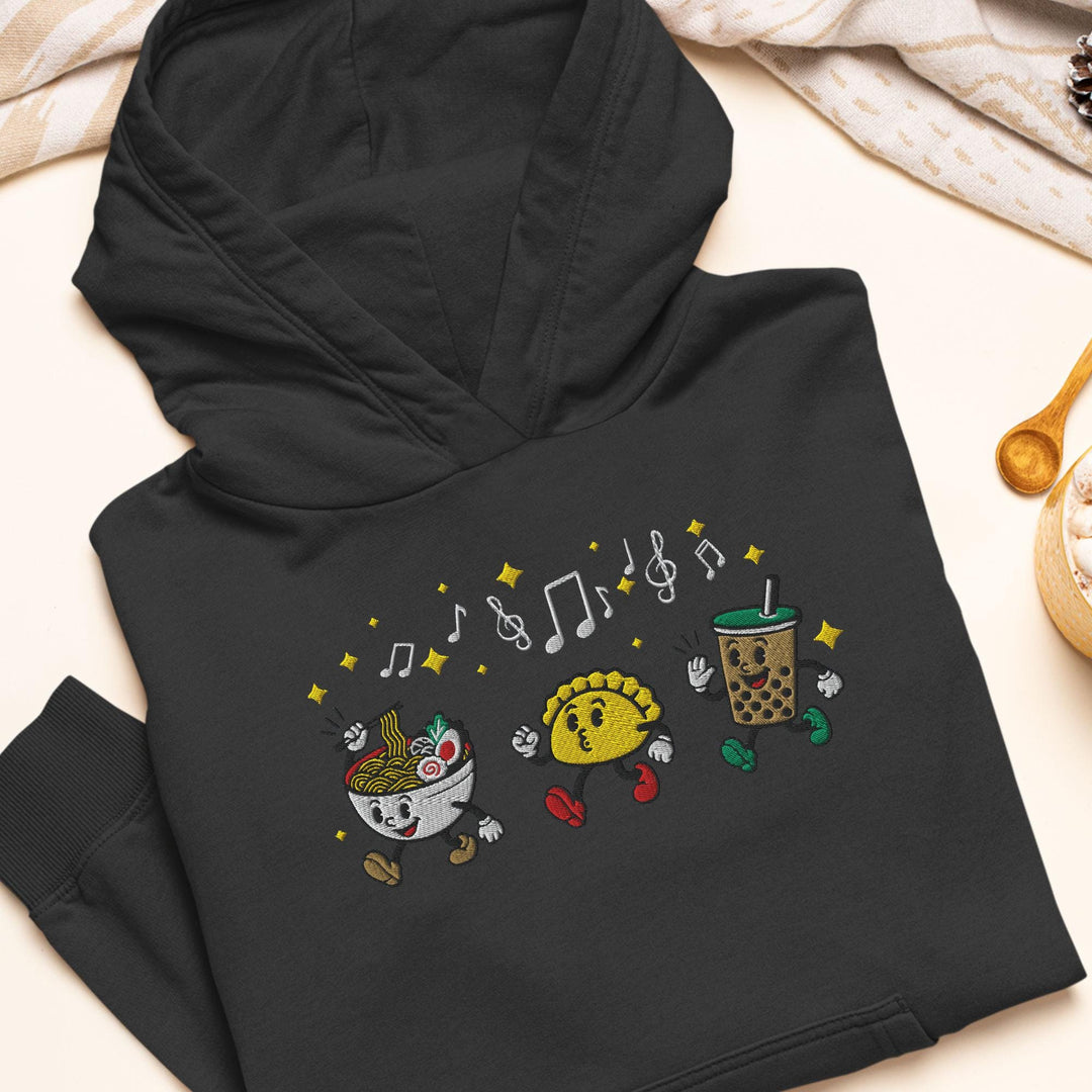 Ramen, Dumpling &amp; Boba Parade Embroidered Hoodie: Heavy Blend Cotton-Poly, Unisex Fit