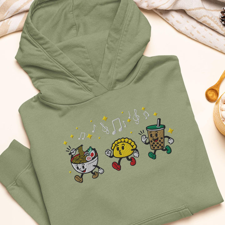Ramen, Dumpling &amp; Boba Parade Embroidered Hoodie: Heavy Blend Cotton-Poly, Unisex Fit