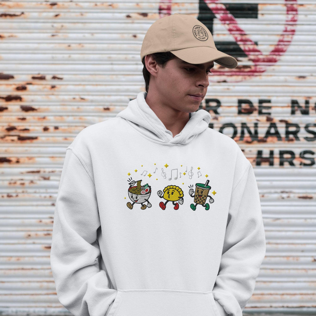 Ramen, Dumpling &amp; Boba Parade Embroidered Hoodie: Heavy Blend Cotton-Poly, Unisex Fit