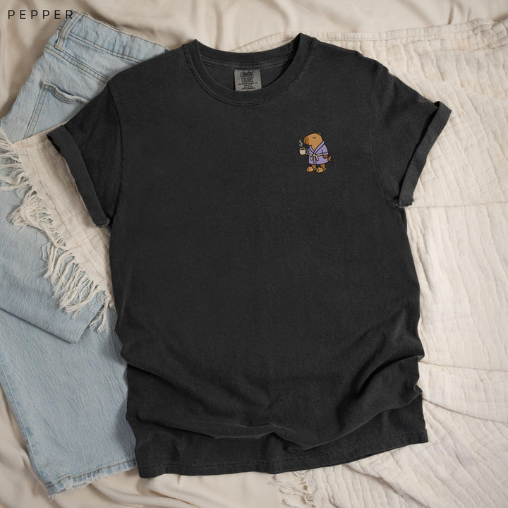 Stay at Home Capybara Printed JOMO T-Shirt: Comfort Colors®, Garment-Dyed Heavyweight Cotton, Relaxed Unisex Fit