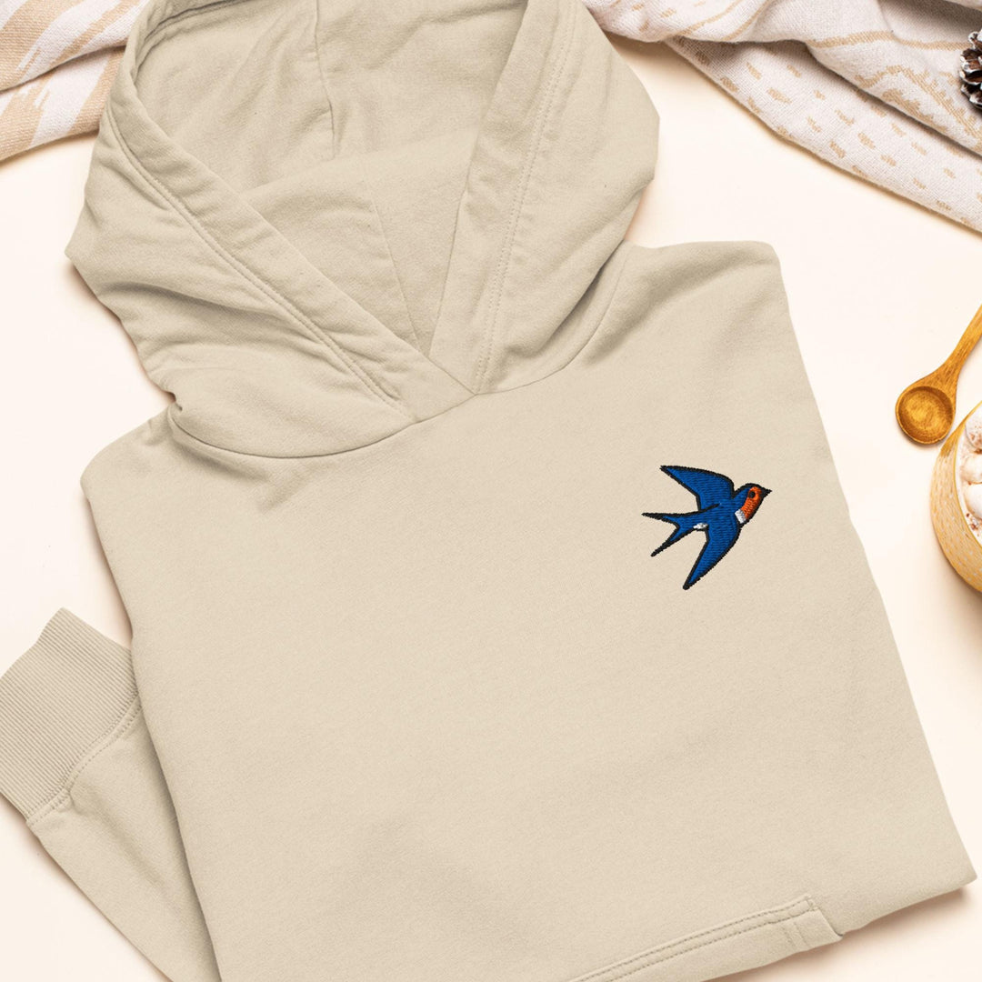 Swallow Bird Embroidered Hoodie: Heavy Blend Cotton-Poly, Unisex Fit