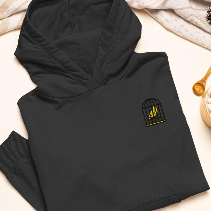 Canary in a Cage Embroidered Hoodie: Heavy Blend Cotton-Poly, Unisex Fit