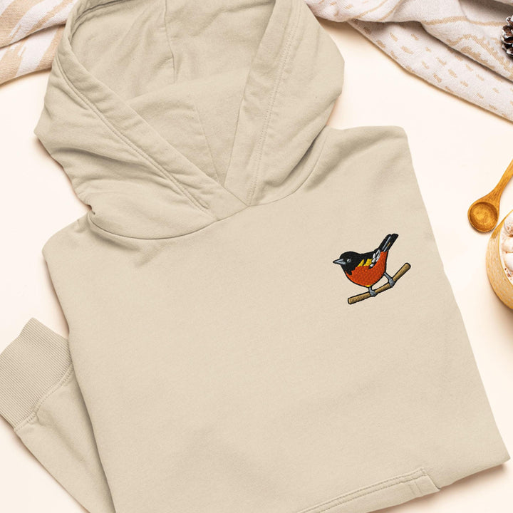 Baltimore Oriole Embroidered Hoodie: Heavy Blend Cotton-Poly, Unisex Fit