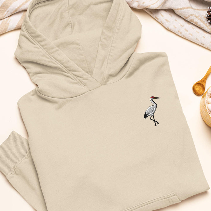 Crane Bird Embroidered Hoodie: Heavy Blend Cotton-Poly, Unisex Fit