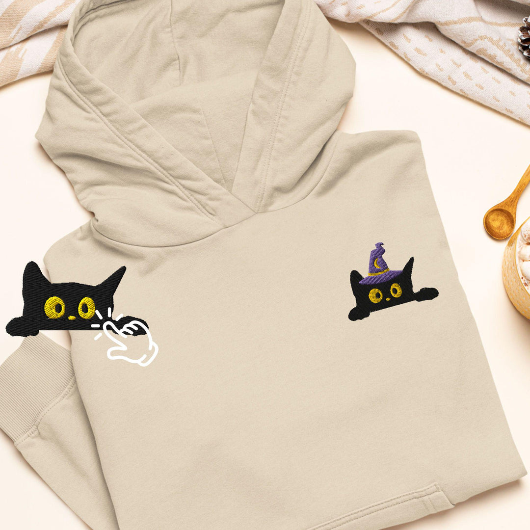 Black Wizard Cat Embroidered Hoodie: Heavy Blend Cotton-Poly, Unisex Fit