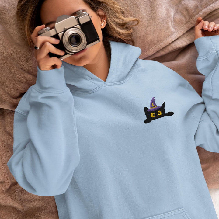 Black Wizard Cat Embroidered Hoodie: Heavy Blend Cotton-Poly, Unisex Fit