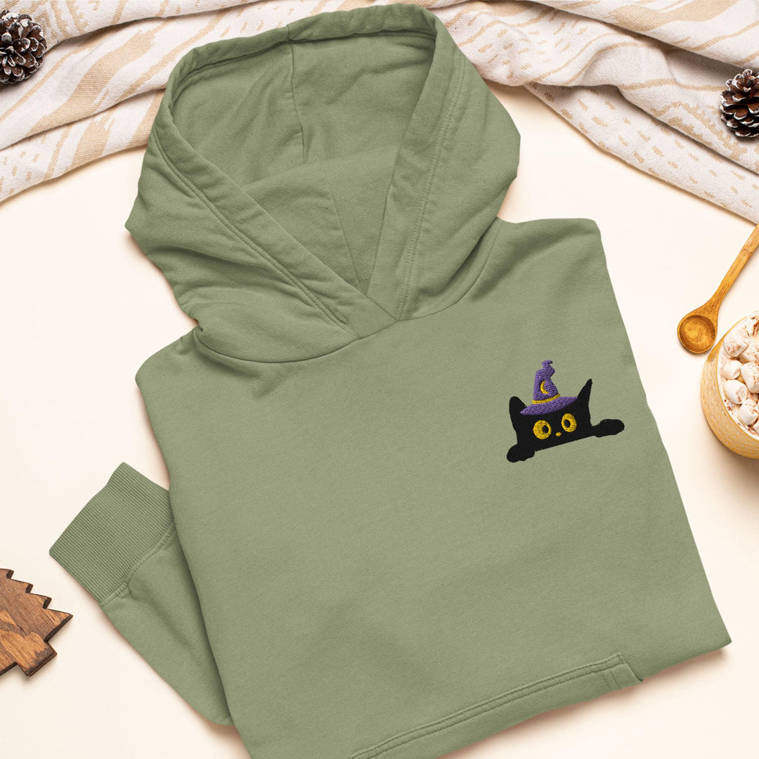Black Wizard Cat Embroidered Hoodie: Heavy Blend Cotton-Poly, Unisex Fit