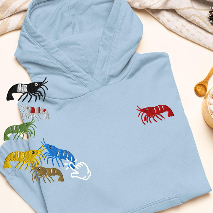 Cherry Shrimp Neocaridina davidi Embroidered Hoodie: Heavy Blend Cotton-Poly, Unisex Fit