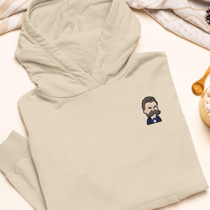 Cartoon Friedrich Nietzsche Embroidered Hoodie: Heavy Blend Cotton-Poly, Unisex Fit