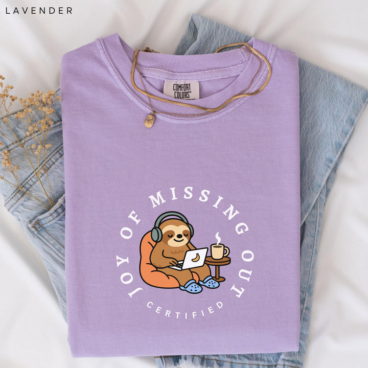 Home Office Sloth Printed JOMO T-Shirt: Comfort Colors®, Garment-Dyed Heavyweight Cotton, Relaxed Unisex Fit
