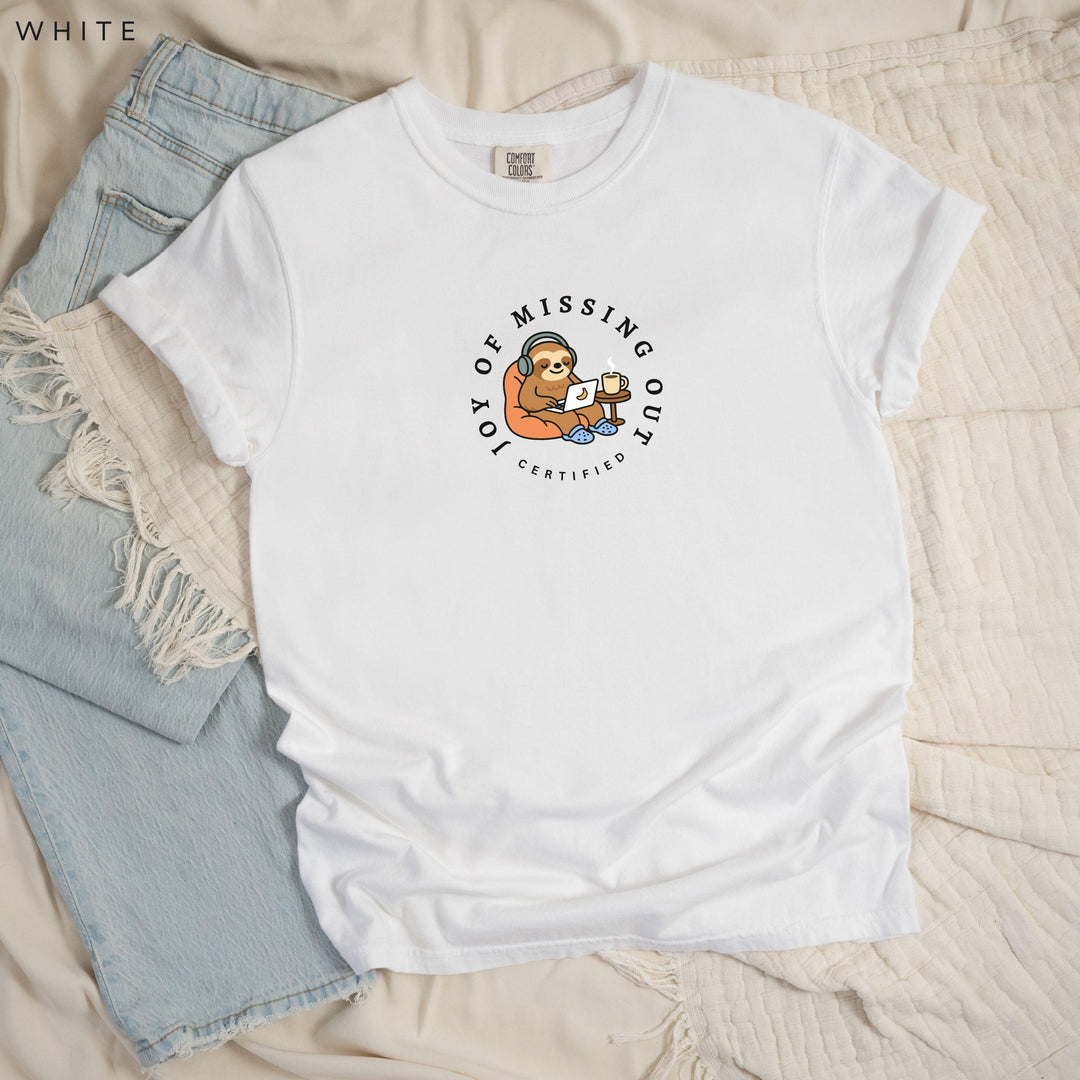 Home Office Sloth Printed JOMO T-Shirt: Comfort Colors®, Garment-Dyed Heavyweight Cotton, Relaxed Unisex Fit