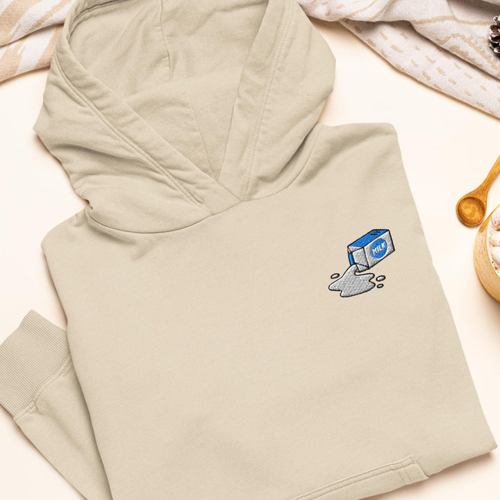 Spilled Milk Carton Embroidered Hoodie: Heavy Blend Cotton-Poly, Unisex Fit