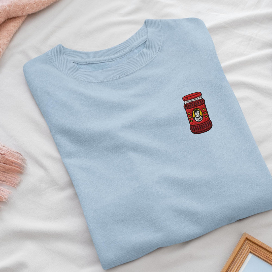 Asian Chili Condiment Jar Embroidered Crewneck Sweatshirt: Cotton Blend, Unisex Fit