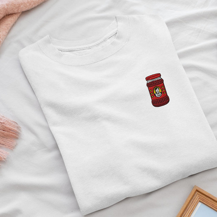 Asian Chili Condiment Jar Embroidered Crewneck Sweatshirt: Cotton Blend, Unisex Fit