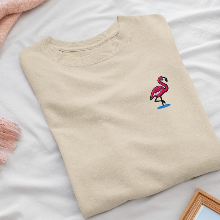 Flamingo in Water Embroidered Crewneck Sweatshirt: Cotton Blend, Unisex Fit
