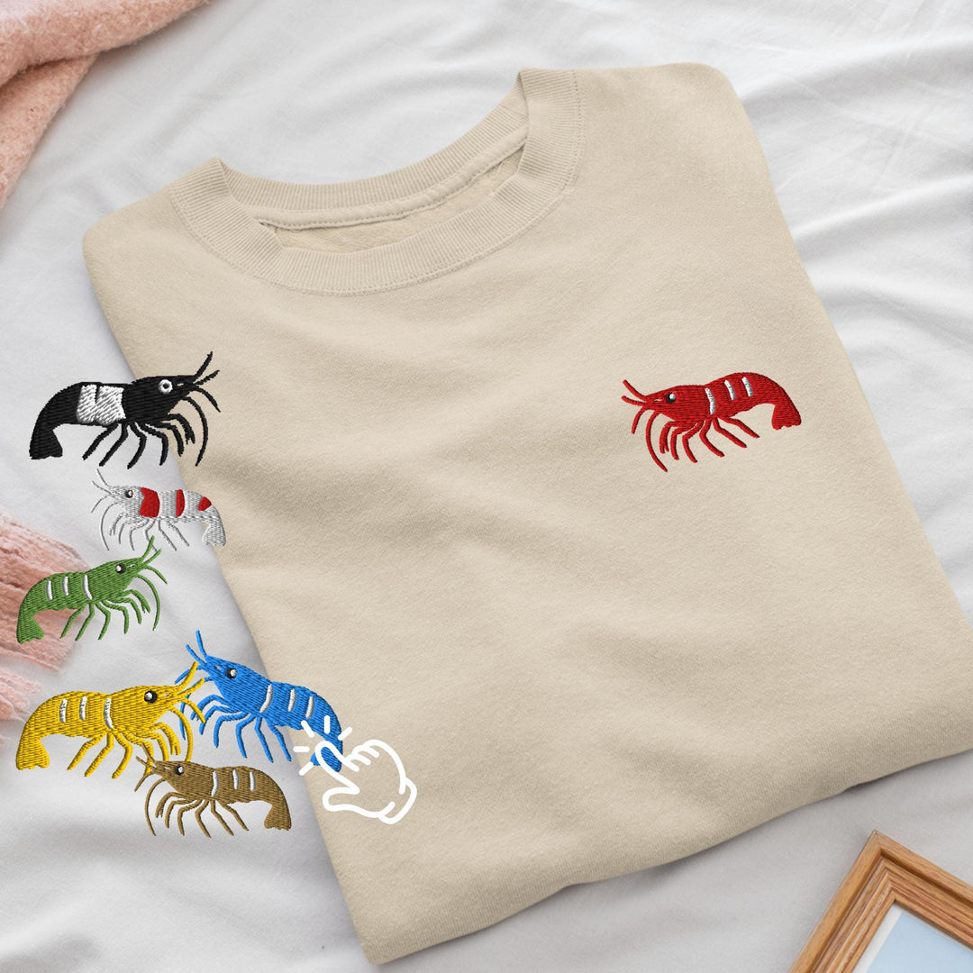 Cherry Shrimp Neocaridina davidi Embroidered Crewneck Sweatshirt: Cotton Blend, Unisex Fit